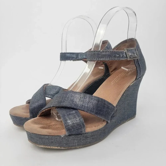 [TOMS] Sienna Iridescent  Black Denim Wedge Heel Sandals - 8.5 - Picture 1 of 11